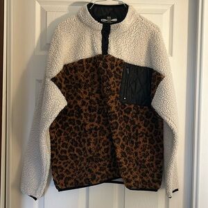 Seven 7 Leopard Sherpa Quarter Snap Pullover Sweatshirt Size Large